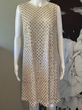 *NEW* LOFT Outlet Sleeveless Champagne Sequin Shift Dress Size XL